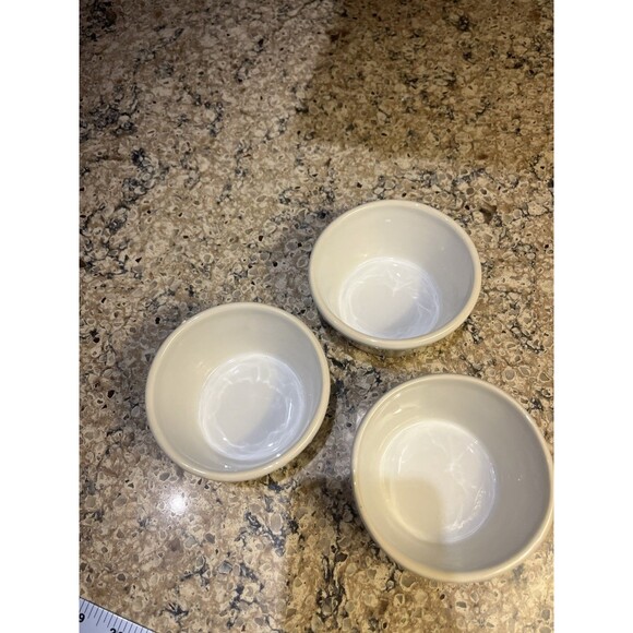 Princess House Pavillion 3 Ramekins Stoneware Off White Hobnail Design 4”x2” - Picture 3 of 7